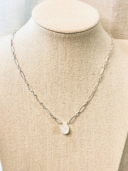 Rainbow Moonstone + Silver Necklace