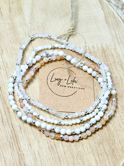 Peach + White in Gold or Silver (4-stack)