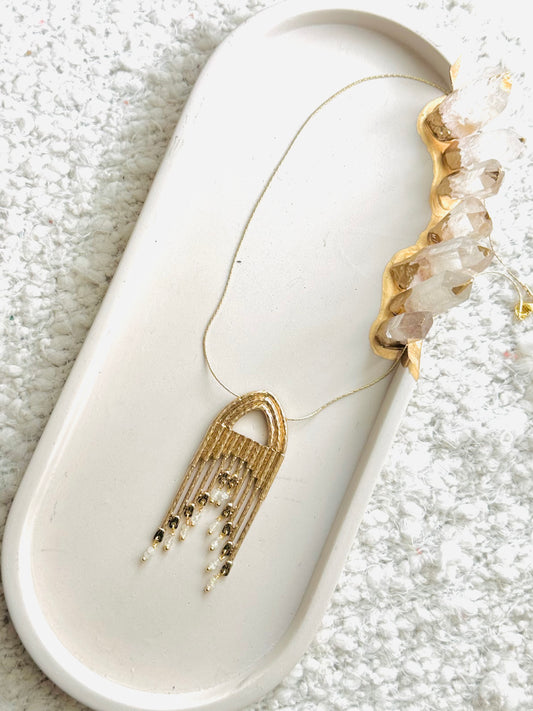 White Moonstone + Gold Waterfall Statement Necklace