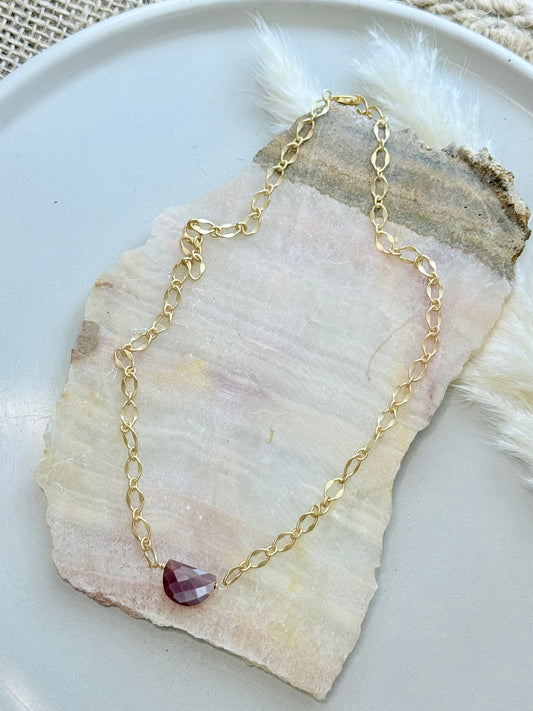 Chocolate Moonstone + Matte Gold Half Moon Necklace