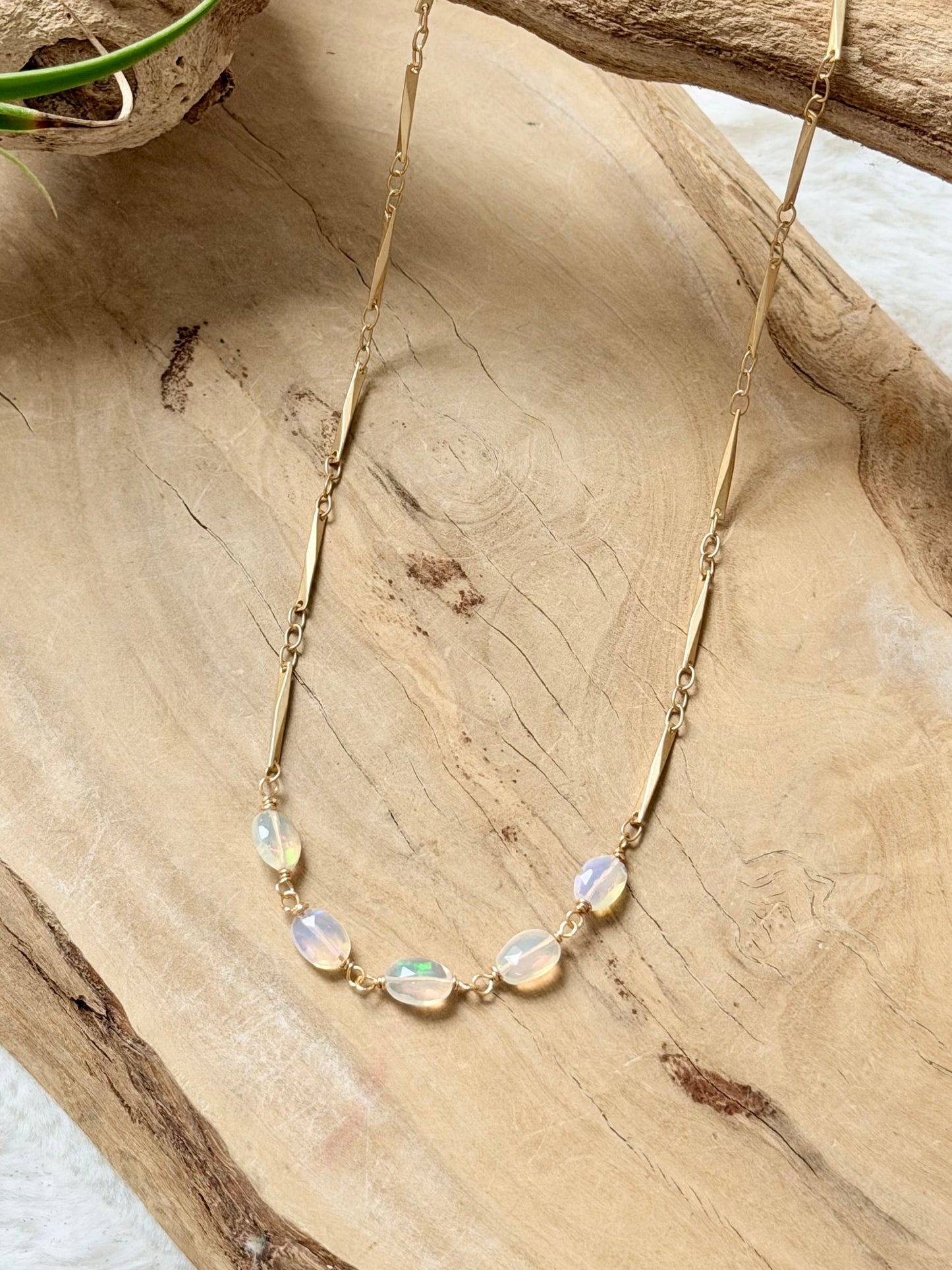 Ethiopian Opal + Matte Gold Necklace
