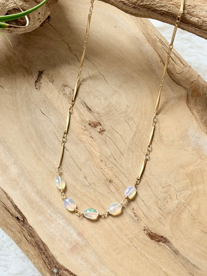 Ethiopian Opal + Matte Gold Necklace