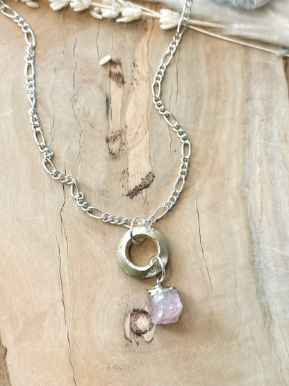 Rose Quartz + Silver Boho Necklace