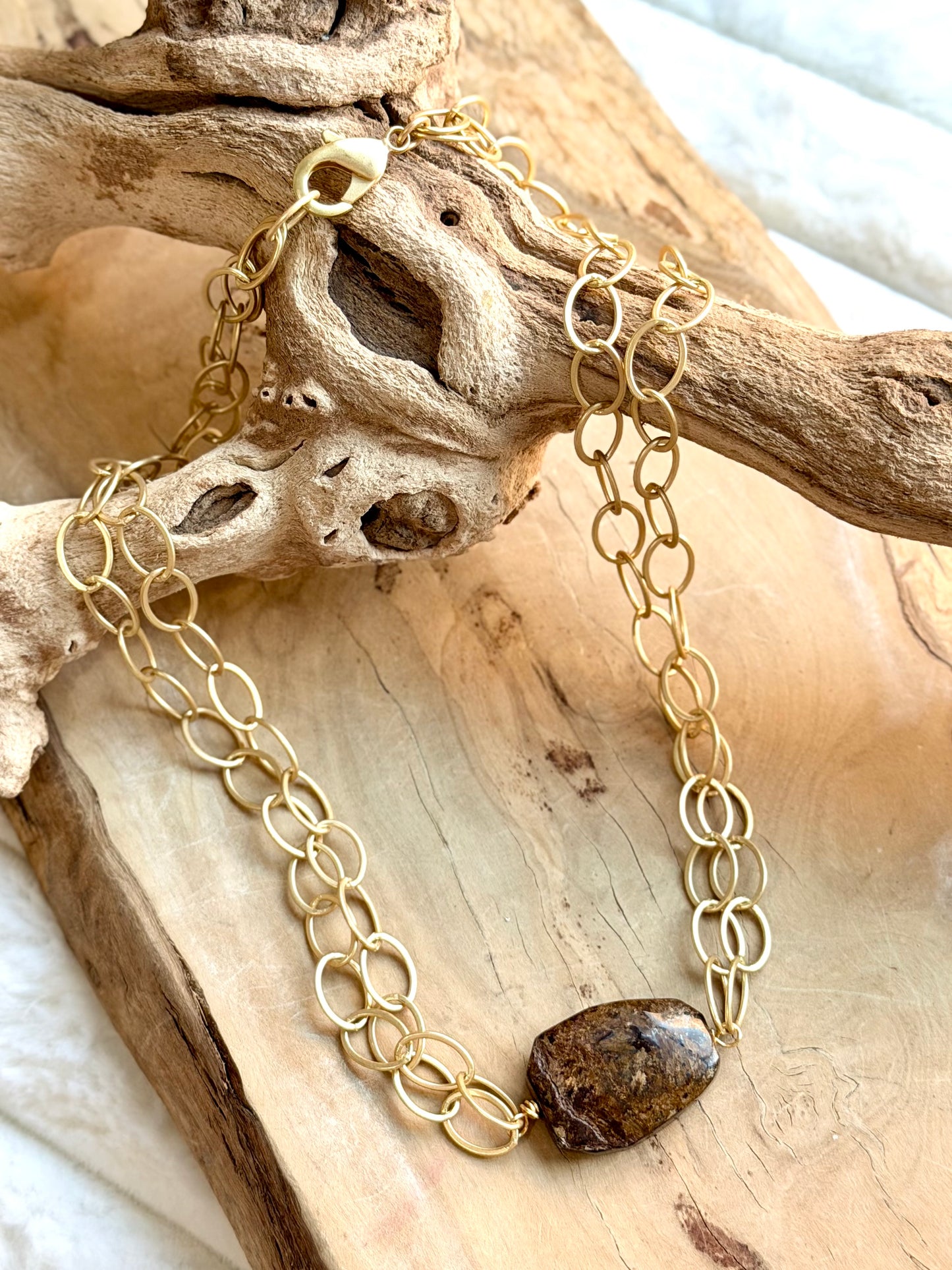 Bronzite + Matte Gold Double Chain Necklace