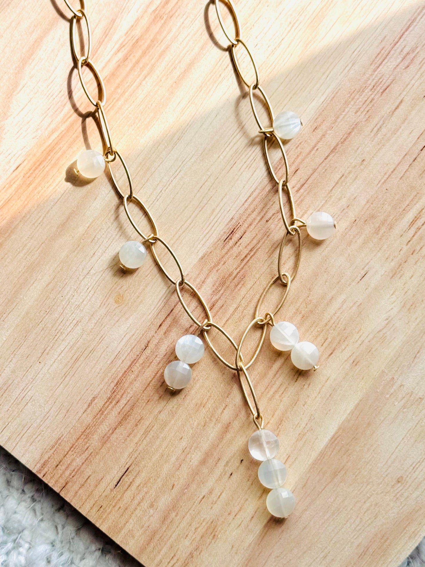 Moonstone + Matte Gold Drop Necklace