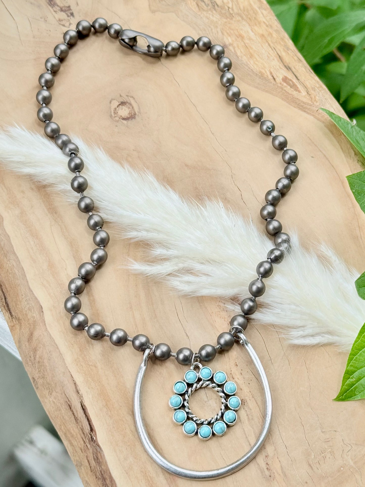 Turquoise + Mixed Metal Horeshoe Necklace