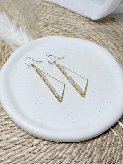 Herkimer Diamond + Gold Large Triangle Earrings