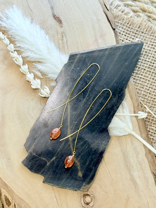 Sunstone + Gold Twister Threader Earrings