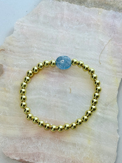 Kyanite + Gold Beaded Bracelet