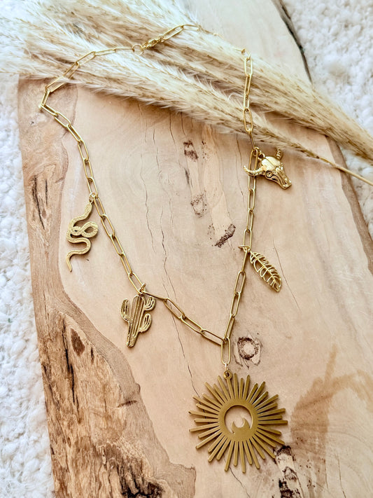 Boho Desert Gold Charm Necklace