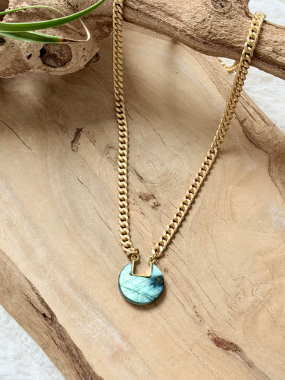 Labradorite Small Pie + Matte Gold Necklace
