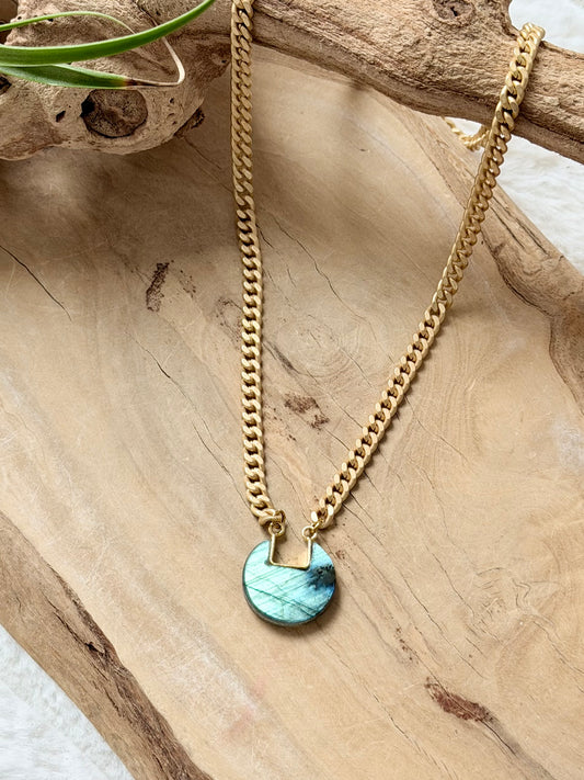 Labradorite Small Pie + Matte Gold Necklace