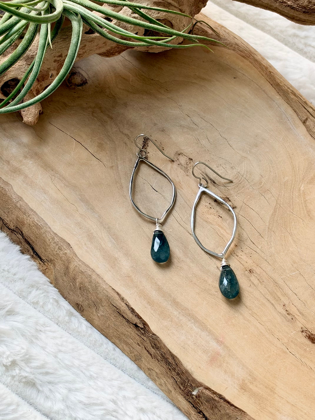 Moss Aquamarine + Silver Earrings