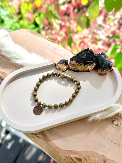 Brass Coin + Chunky Ball Chain Bracelet