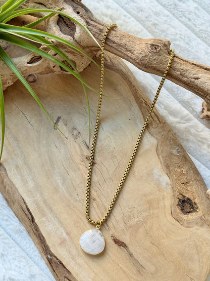 Rainbow Moonstone + Gold Faceted Drop Pendant Necklace