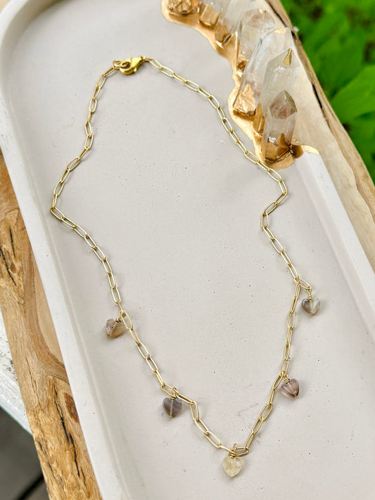 Botswana Agate Hearts + Matte Gold Necklace