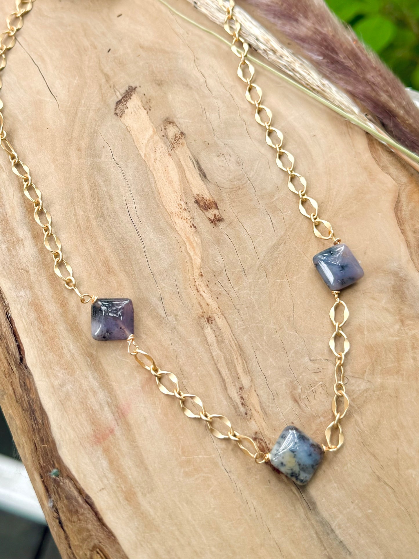 Amethyst Sage Agate + Matte Gold Trio Necklace