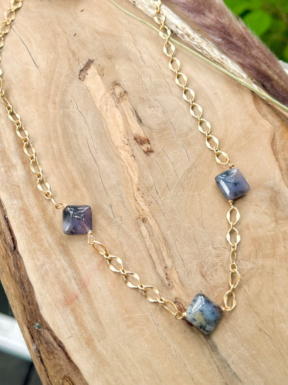 Amethyst Sage Agate + Matte Gold Trio Necklace