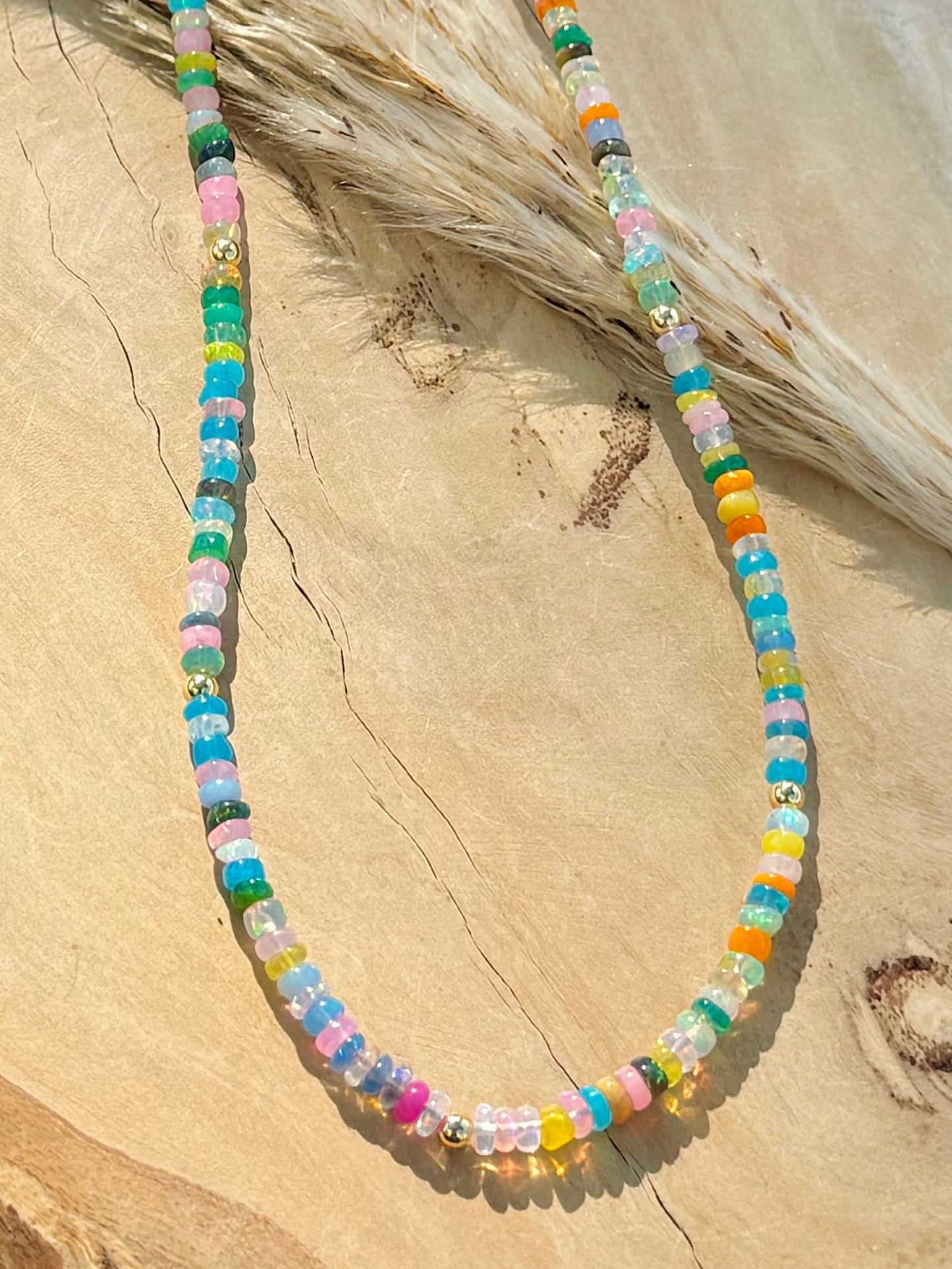 Rainbow Ethiopian Opal + Gold Necklace