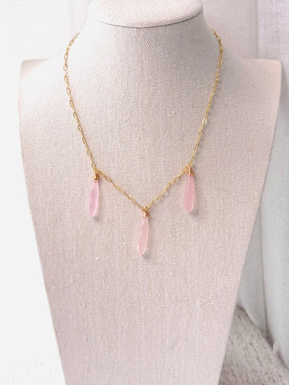 Light Pink Chalcedony + Matte Gold Necklace