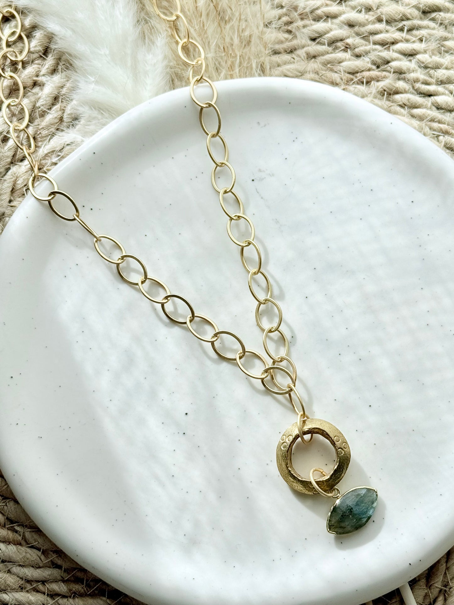 Labradorite Evil Eye + Matte Gold Necklace