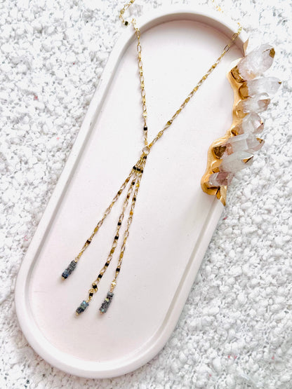 Labradorite + Gold Sequin Lariat Necklace