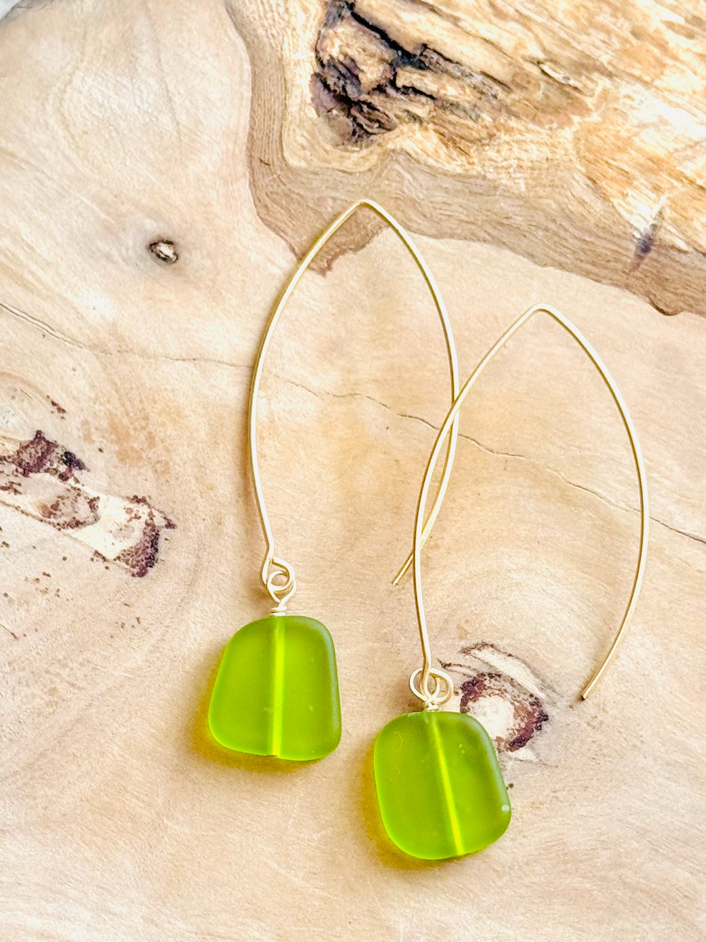 Lime Green Glass + Matte Gold Earrings