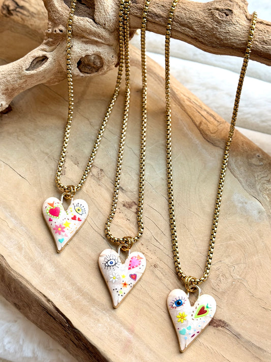 Graffiti Art Heart + Gold Necklace