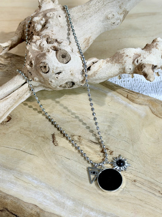 Black Onyx + Silver Snake Necklace
