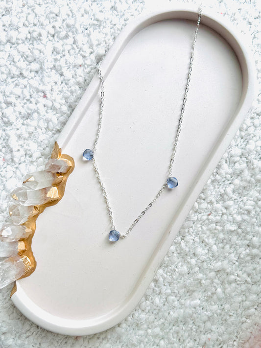 Blue Quartz + Silver Trio Necklace