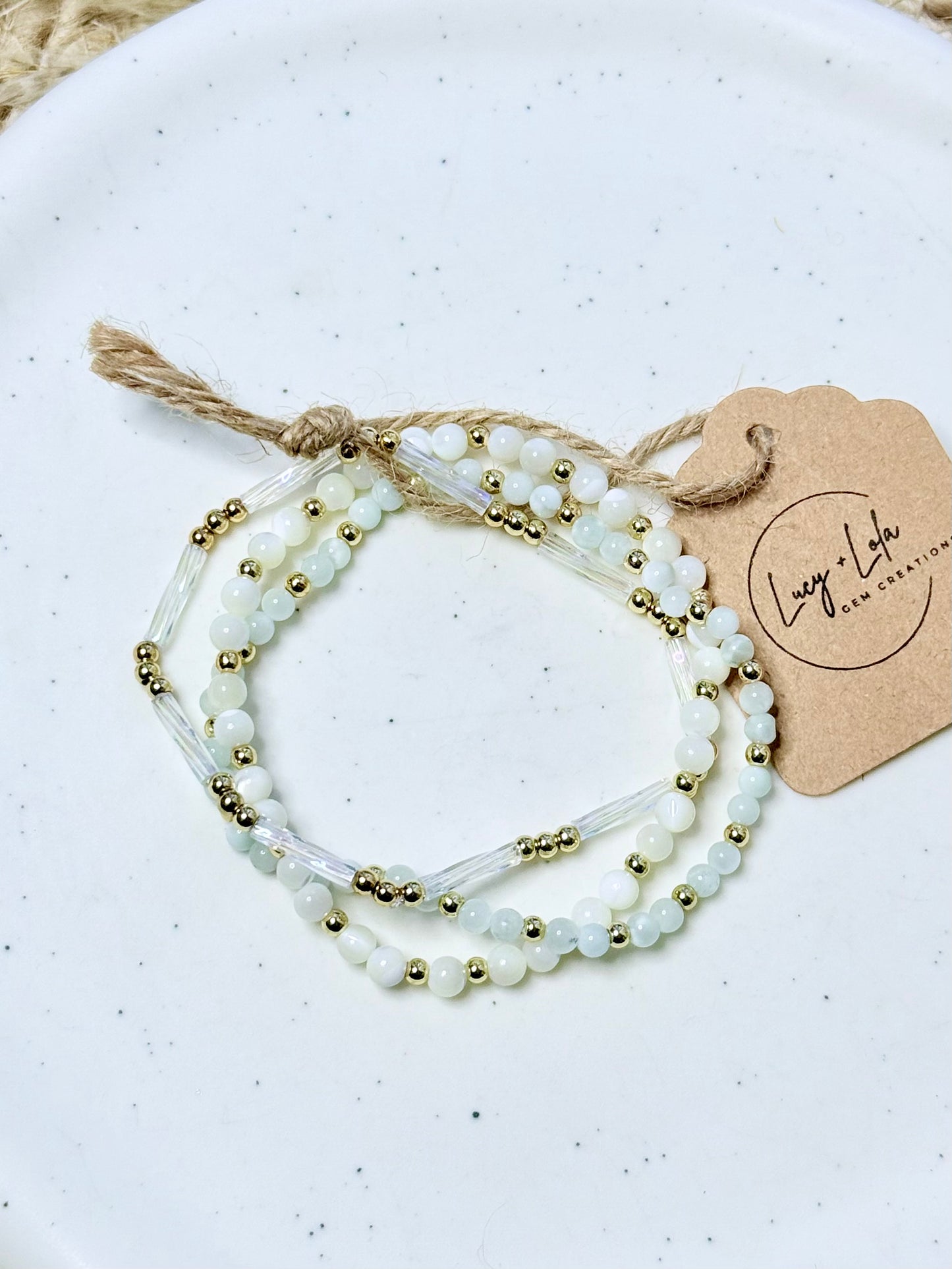 Green Moonstone + Cream in Gold Stack (3-stack)