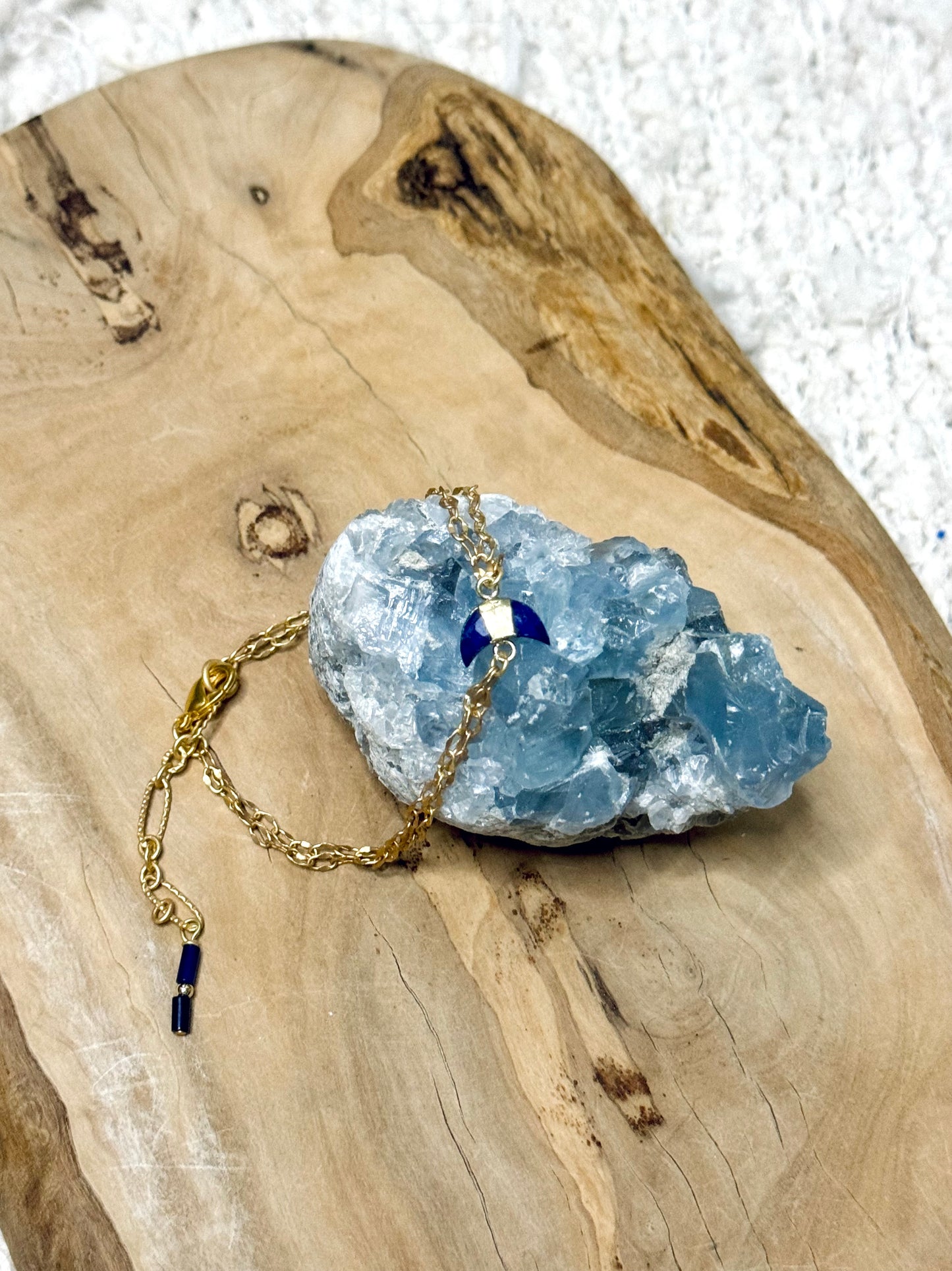 Lapis Lazuli + Matte Gold Crescent Moon Bracelet