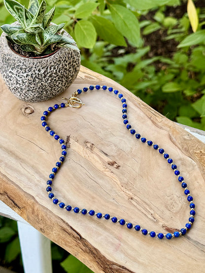 Lapis Lazuli + Gold Beaded Necklace