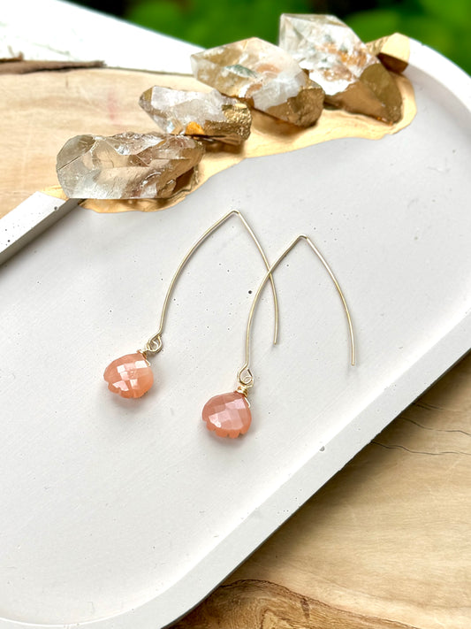 Peach Moonstone + Gold Earrings