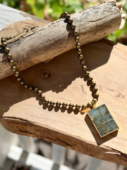 Labradorite + Antique Brass Necklace