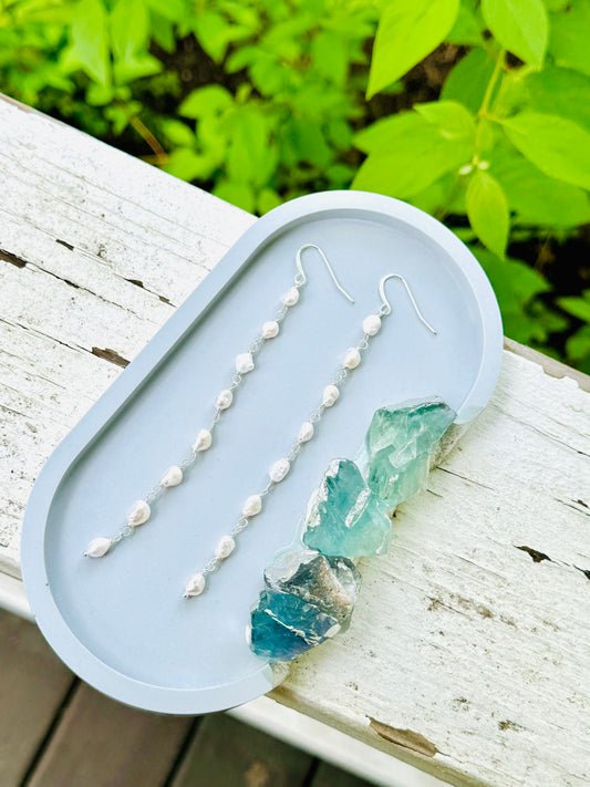 Freshwater Baroque Pearls + Silver Drop Earrings