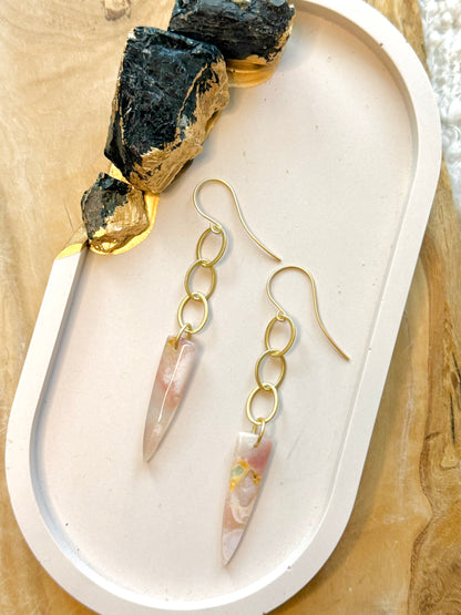 Cherry Blossom Agate + Matte Gold Drop Earrings