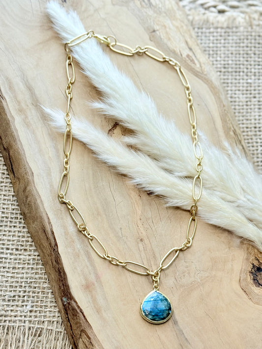 Labradorite + Matte Gold Chain Necklace