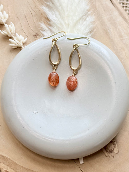 Sunstone + Matte Gold Twist Earrings