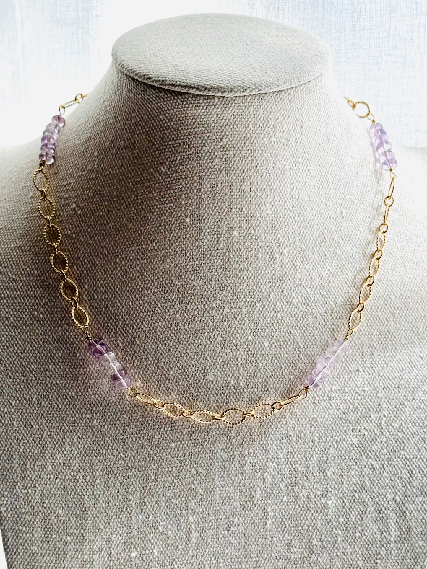 Pink Amethyst + Matte Gold Chain Necklace