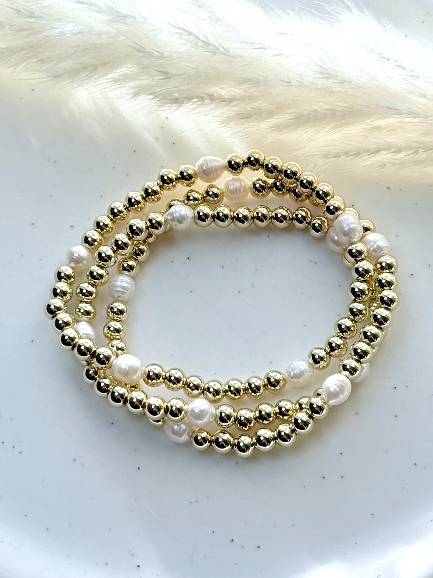 Freshwater Pearl + Gold Beaded Bracelet