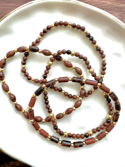 Mahogany Obsidian + Gold Stack (4-stack)