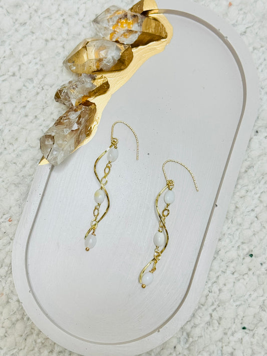 White Opal + Gold Twist Earrings