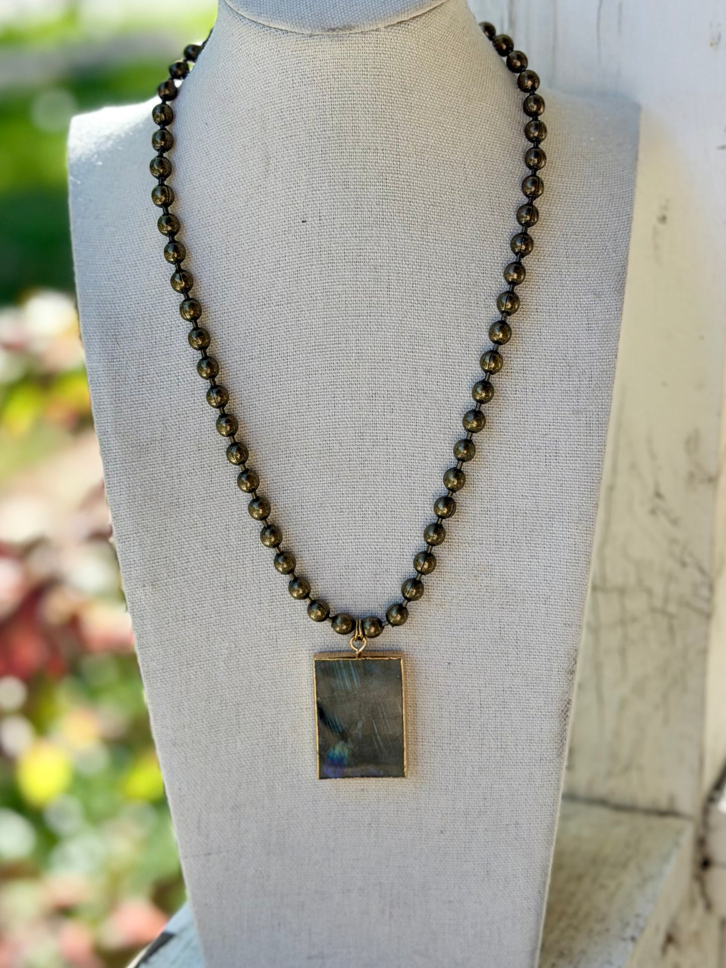 Labradorite + Antique Brass Necklace