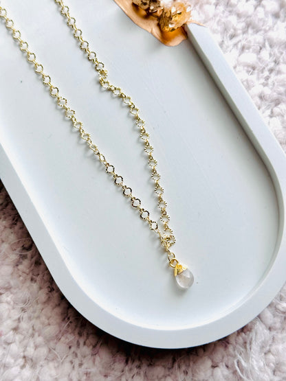 Rainbow Moonstone + Gold Mini Pendant Necklace