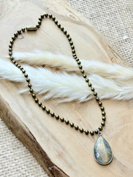 Labradorite + Antique Bronze Ball Chain Necklace