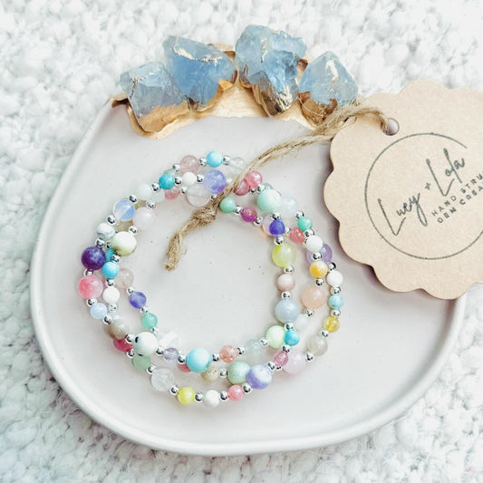 Pastel Mixed Gems + Silver (3-stack)