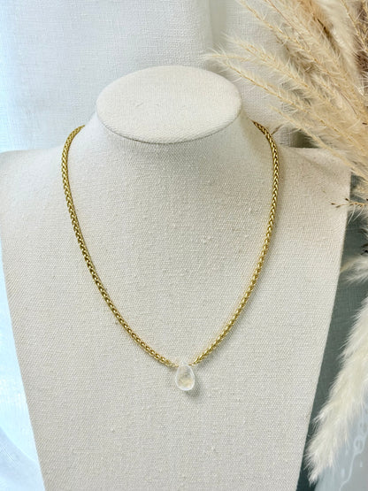 Rainbow Moonstone + Matte Gold Necklace