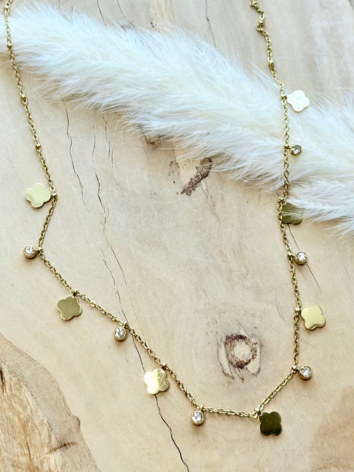 Clover + Crystal Gold Necklace