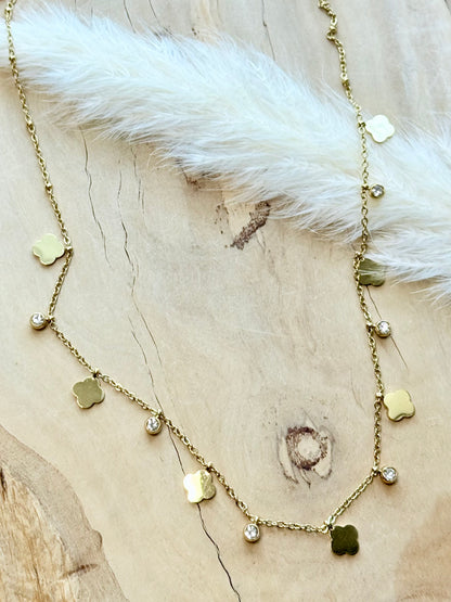 Clover + Crystal Gold Necklace